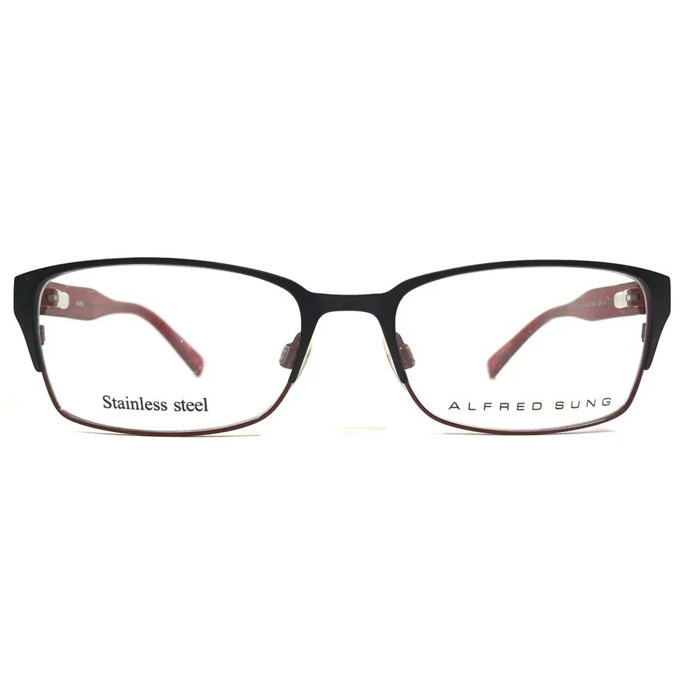 Alfred Sung Eyeglasses Frames AS4938 BLK Black Red Rectangular 53-17-130